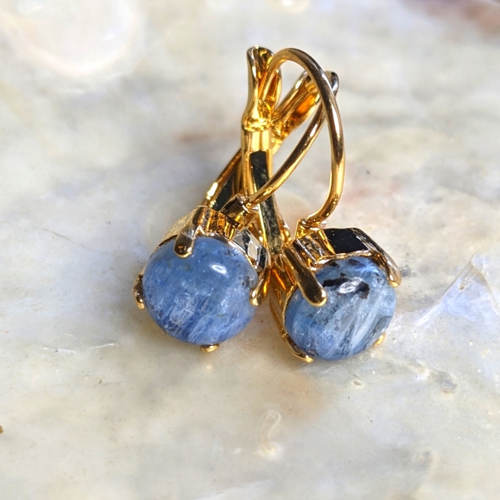 Natural Blue Kyanite Drop Down Minimalist Earrings in 14K Gold Plated